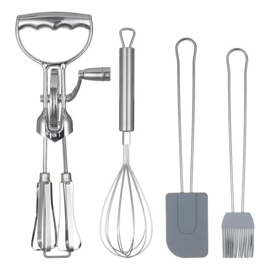 Egg Beater Set Manual Rotary Mixer with Silicone Brush Spatula
