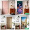 PVC Full Door Stickers Wall Decoration Bedroom Kids Room Cartoon 3D Wallpaper Abstract Line Wardrobe Home Renovation Art Murals