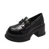 Черные туфли на платформе из кожи, женские мокасины, туфли Мэри Джейн с одной педалью, увеличивающие рост одинарные туфли с пряжкой H, женские
