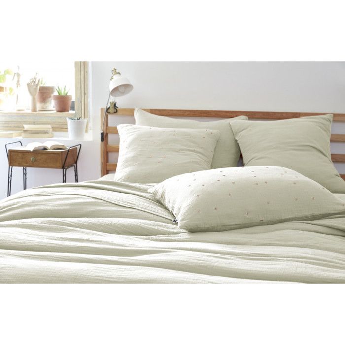 Taie d'oreiller Pois Doré Déco "Gaïa Chic" 60 x 60 cm & 50 x 70 cm "Gaze de Coton" - Gaïa Chic Vert d'eau