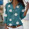 Casual Loose Floral Print Long Sleeve Shirt Women Plus Size Button Up Lapel Green Blue Oversize Blouse