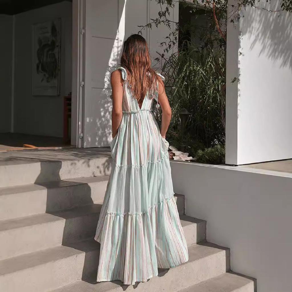 2025 новая женская одежда сексуальное платье без рукавов с V-образным вырезом свободная юбка-свитер