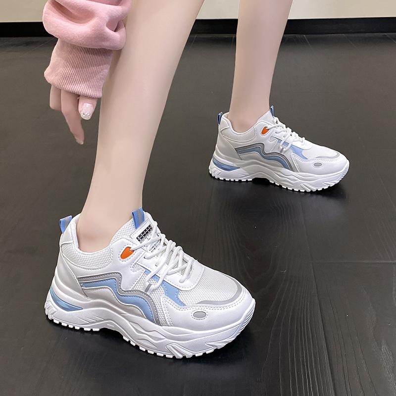 Father Shoes women's spring  new soft-soled muffin gauze breathable tie color lady casual sports shoes