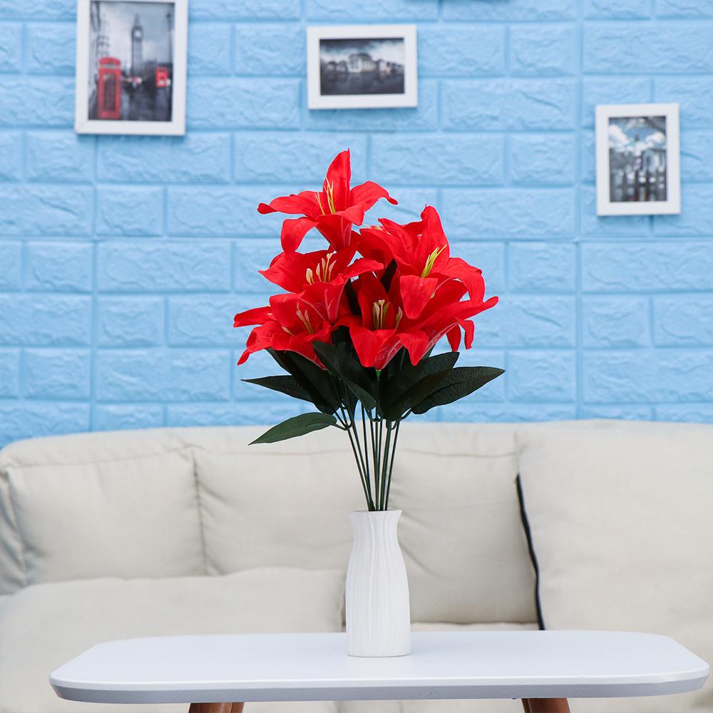 10 Heads Vivid High Quality Colorful Wedding Decor Artificial Flowers Lilies Bouquet Fake Lilies