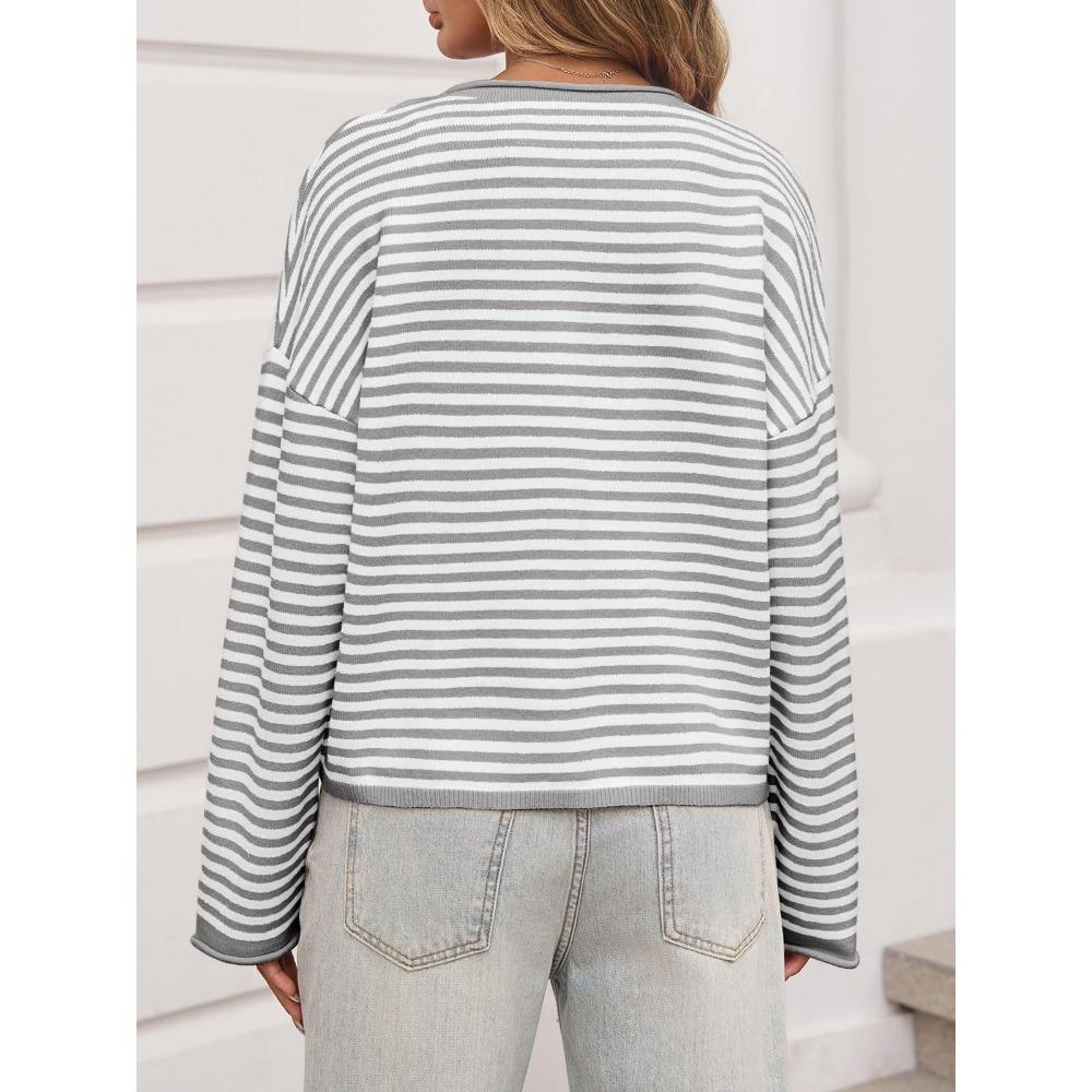 Autumn and Winter Long Sleeved Casual Cardigan Striped Contrasting Sweaters