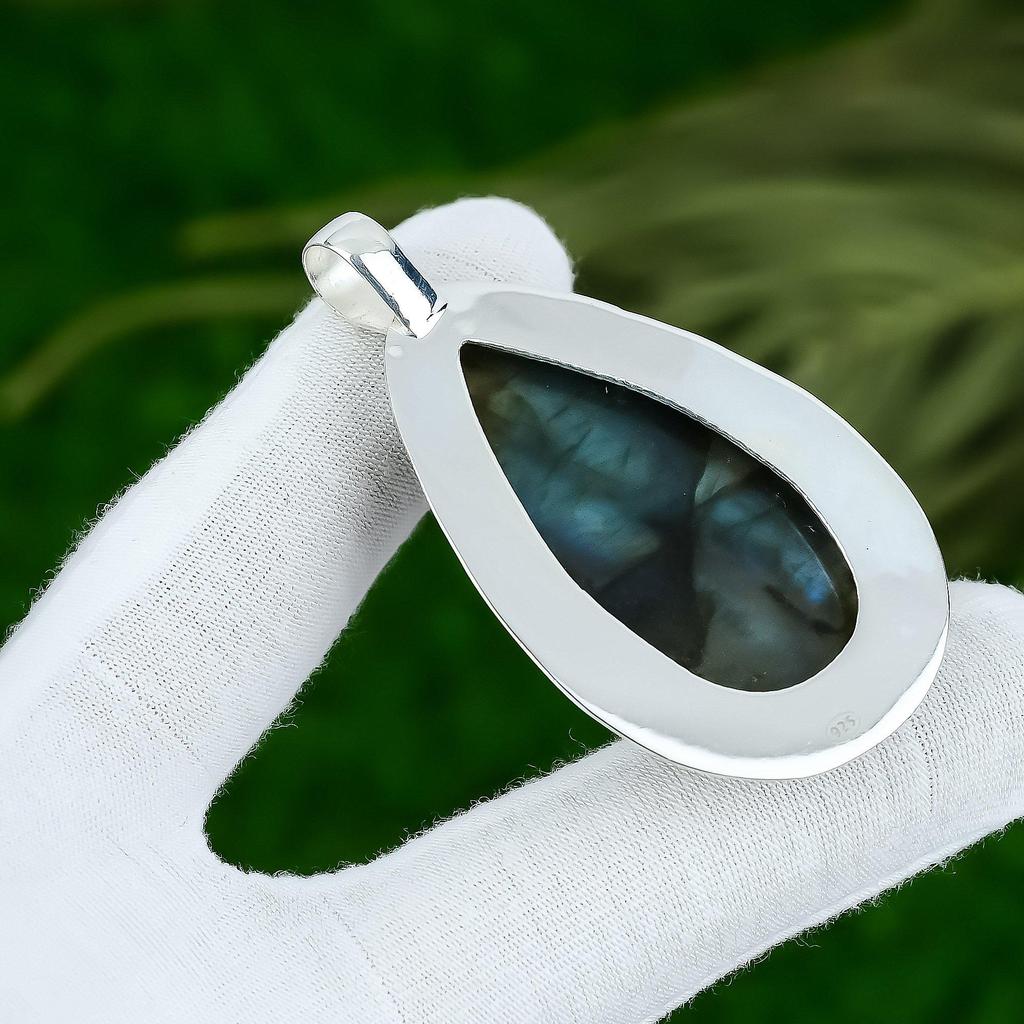 Подвеска из натурального лабрадорита серого цвета, серебро 925 пробы, индийские украшения