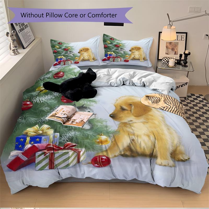 3Pcs Christmas Puppies Presents Bedding Sets For All Sizes New 3D Printed Bed Cover Comforter Duvet Cover Pillowcase Bedroom Decoration