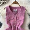 Summer Women Sweet Sleeveless Plaid Tweed Office Work Party Mini Short Vest Dresses