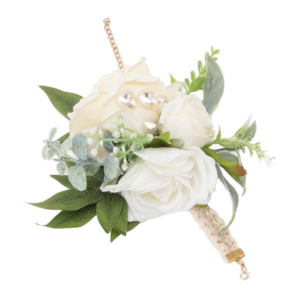 Wrist Corsages for Wedding Bride Wrist Flower Decorative White Roses and Green Leaves for Prom