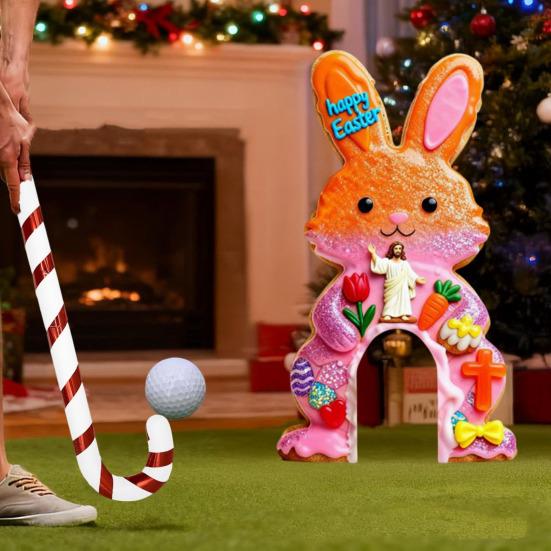 Набор для игры в пасхальный гольф Мини-трасса с кроликом, клюшка в виде леденца и мячи Забавная игра для вечеринки в помещении и на улице для детей, взрослых, семейное собрание, декор комнаты