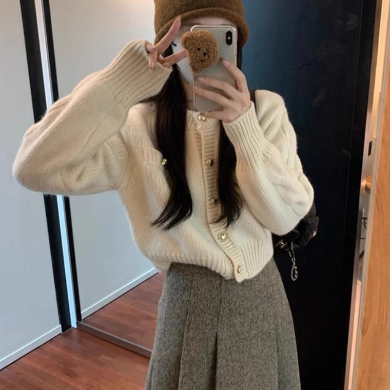Autumn New Round Neck Solid Women's Sweater Jacket Fashion Winter Long Sleeve Casual Knitted Cardigan Women Elegant Slim Fit Warm Cardigans Tops 24847