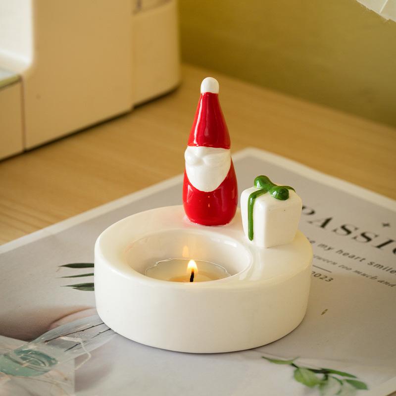 Elegant Christmas Candle Holder for Home Decor Ceramic Santa Claus Tealight Candles Holder for Christmas Table Centerpiece