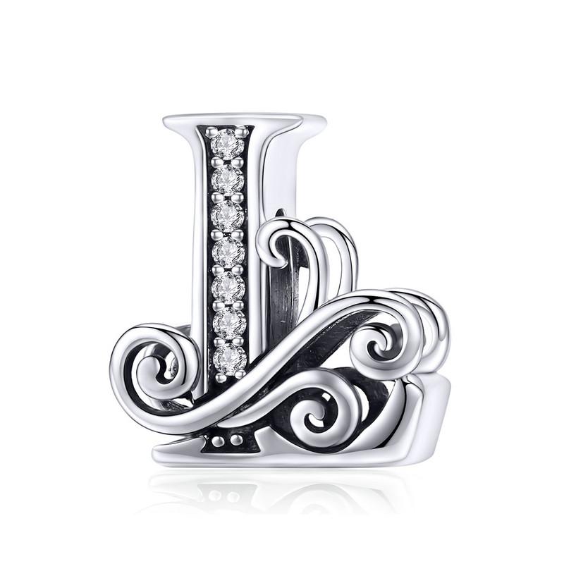 Bamoer Authentic 925 Sterling Silver Vintage Letter A To Z Zircon Bead Charms Fit Original Charm Bracelets DIY Jewelry