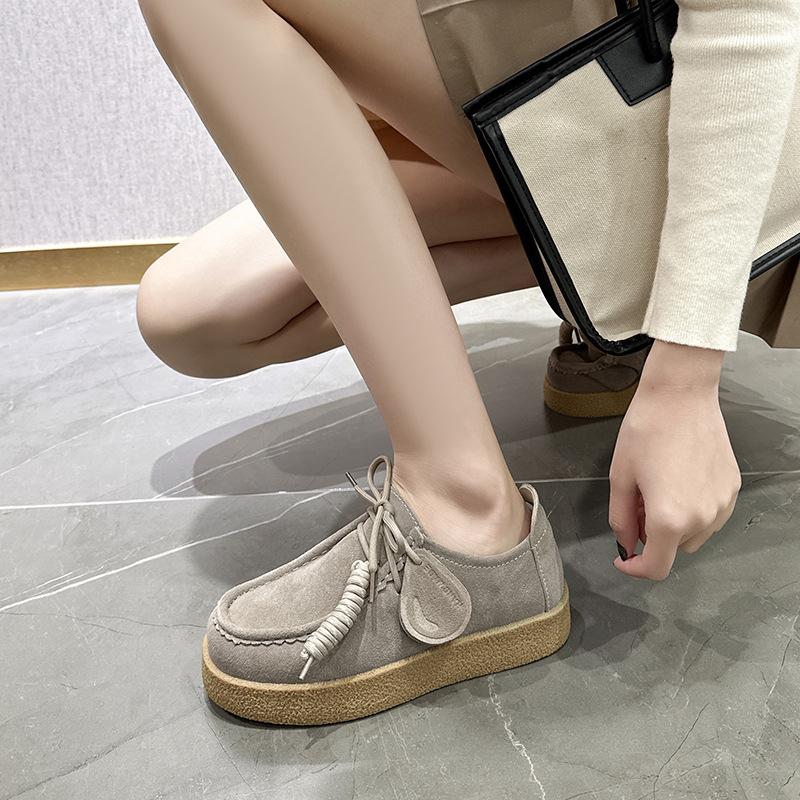 Модная женская обувь Нубук кожа Повседневные балетки Кожаные одинарные туфли Женские для ходьбы Нескользящая обувь Женская обувь Zapatos De Mujer