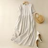 Simple and Elegant Simple Dress Literary Round Collar Sleeve Belt Big Skirt