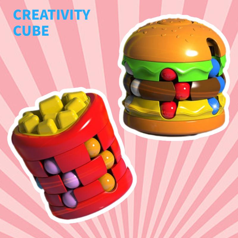 Fun And Colorful Burger Cube Fidget Spinner Toy For Kids With Stress Relief Features