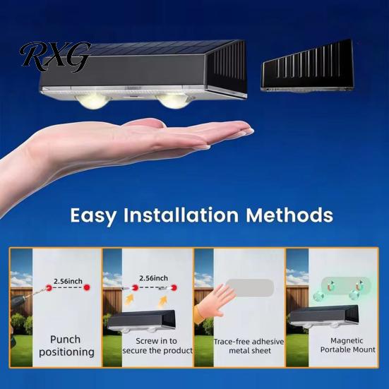 Dual Lens Solar Lights Magnetic Wall Wash Light, Waterproof Outdoor Fence Lamp with RGB Long Lasting Lamps & Warm White, 12H Battery, Easy Mount