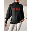 Women's Autumn and Winter Pure Color Simple Love Painted Turtleneck Sweater