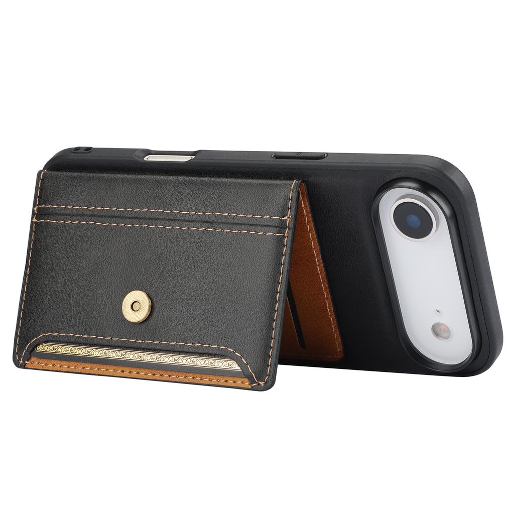 For iPhone Air Case Calf Texture Card Holder PU Leather+TPU Kicsktand Phone Cover