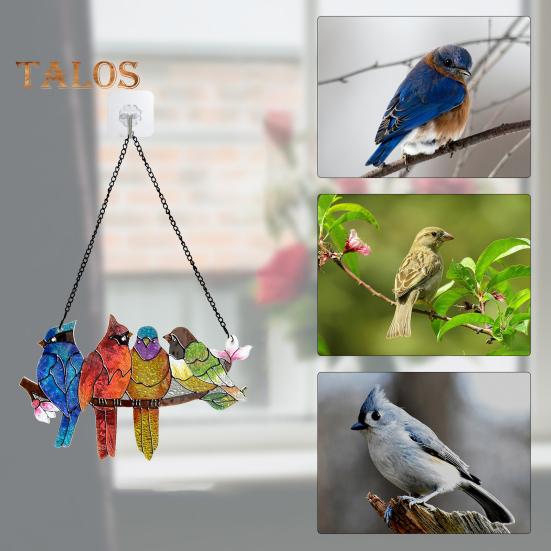 Stained Glass Window Hanging Suncatcher Vivid Color Easy To Hang Hand-Painted Bird Window Hangings