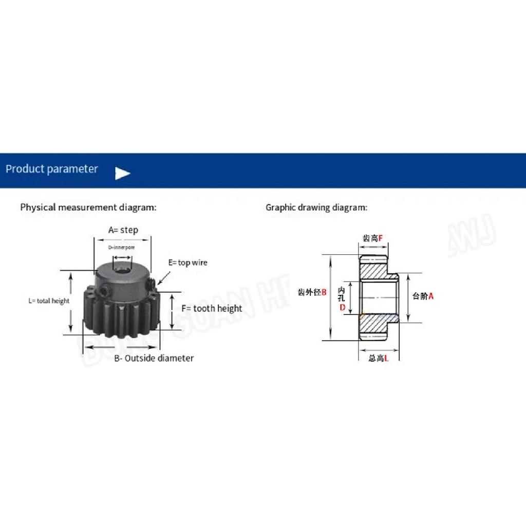 High Precision Hardened 45# Steel Spur Gear 1.5M 30T-80T, Bore 5-20mm, for Industrial Automation, Robotics, CNC Machinery
