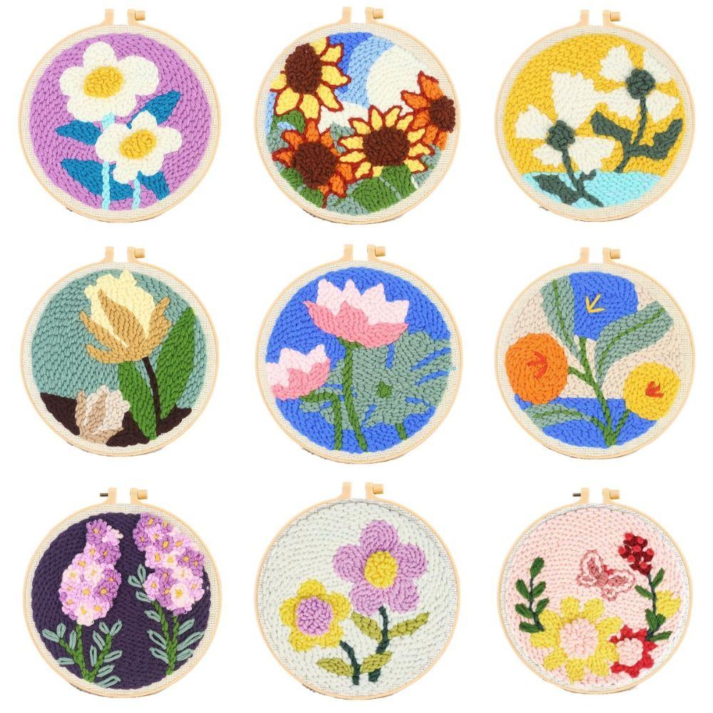 Handmade Punch Needle Set Flower Pattern Rug Punch Embroidery Starter Kit  Educational Toys