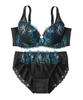 Комплект из кружевного бюстгальтера и шорт с вышивкой по внутреннему высокому боку черного цвета [Nissen], (Космос) (Триумф) Е80/л