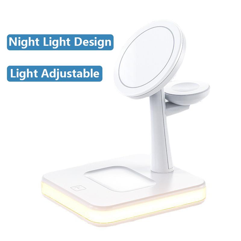 VAORLO Док-станция для беспроводного зарядного устройства 3 в 1 для iphone 12 12pro 12mini 13pro iwatch Airpods с ночником, быстрая зарядка