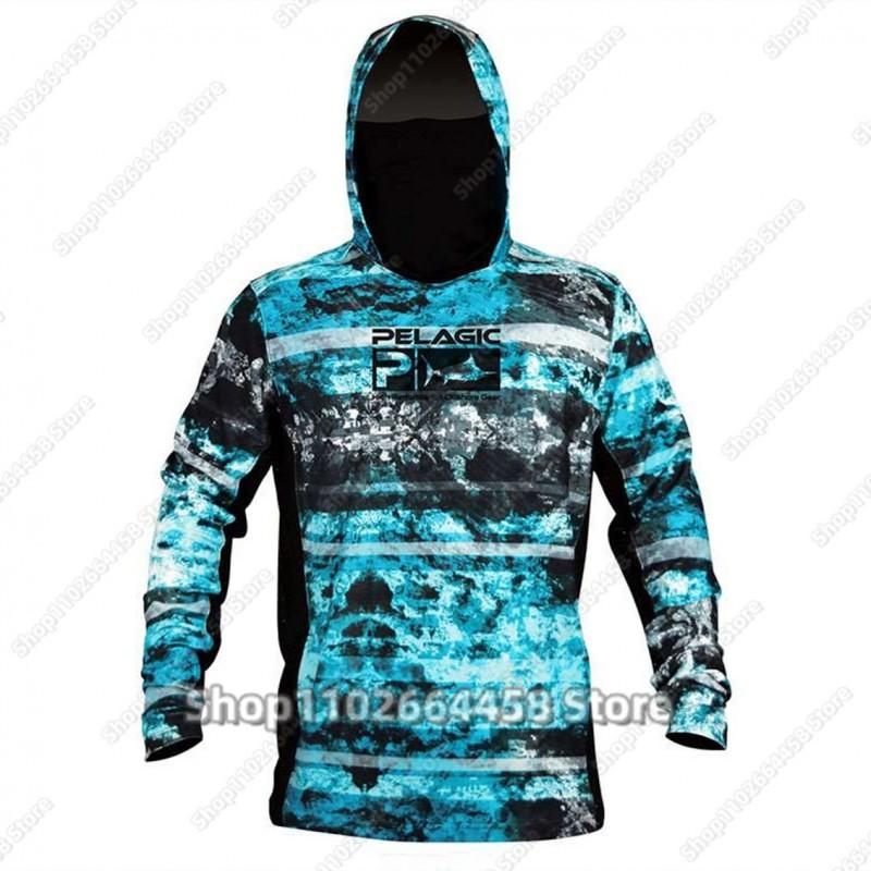 PELAGIC Camo Fishing Hoodie With Face Mask Long Sleeve Sun Protection Breathable Apparel Men