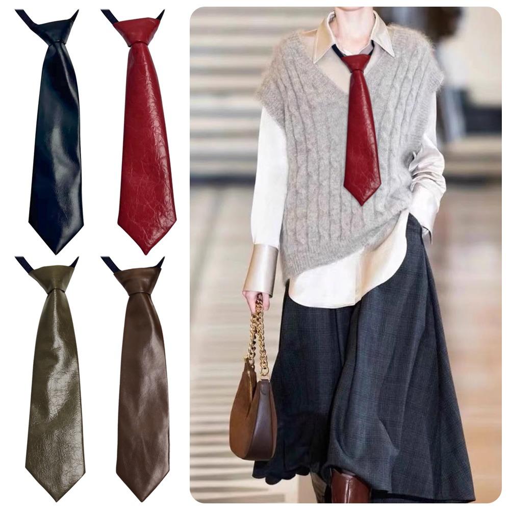 Галстуки из искусственной кожи в студенческом стиле, однотонные, ленивые, в стиле ретро, JK