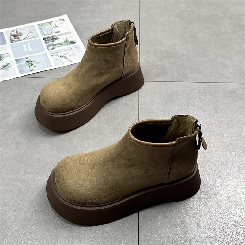Ботильоны на плоской подошве из замши на платформе, зимние, плюшевые, теплые, хлопковые, туфли на среднем каблуке, модные ботинки 2025 года, готические, челси, Botas Mujer