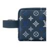 Louis Vuitton Кожаная косметичка Monogram Shadow с канвой, унисекс, морской синий M28835
