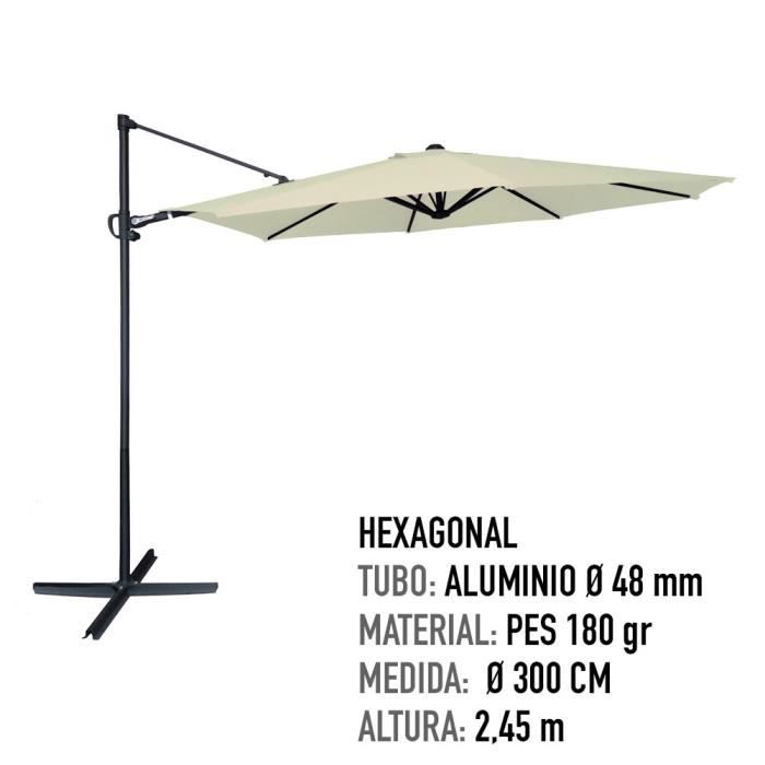 Parasol excentrique Roma Aktive Garden D300 cm poteau aluminium crème