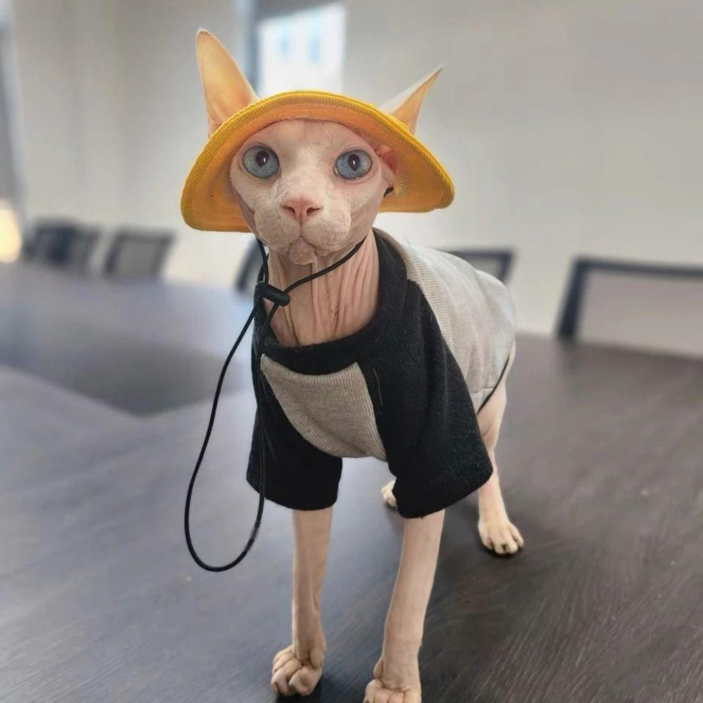 Adjustable Dog Cat Bucket Hat Cotton Pet Fisherman Hat Casual Pet Sunscreen Tie Hat Devon Rex