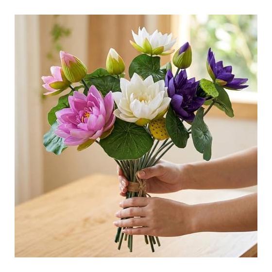 Q-FLA Artificial Flower Water Lily Bush WH White Arrangement Material FJA-20