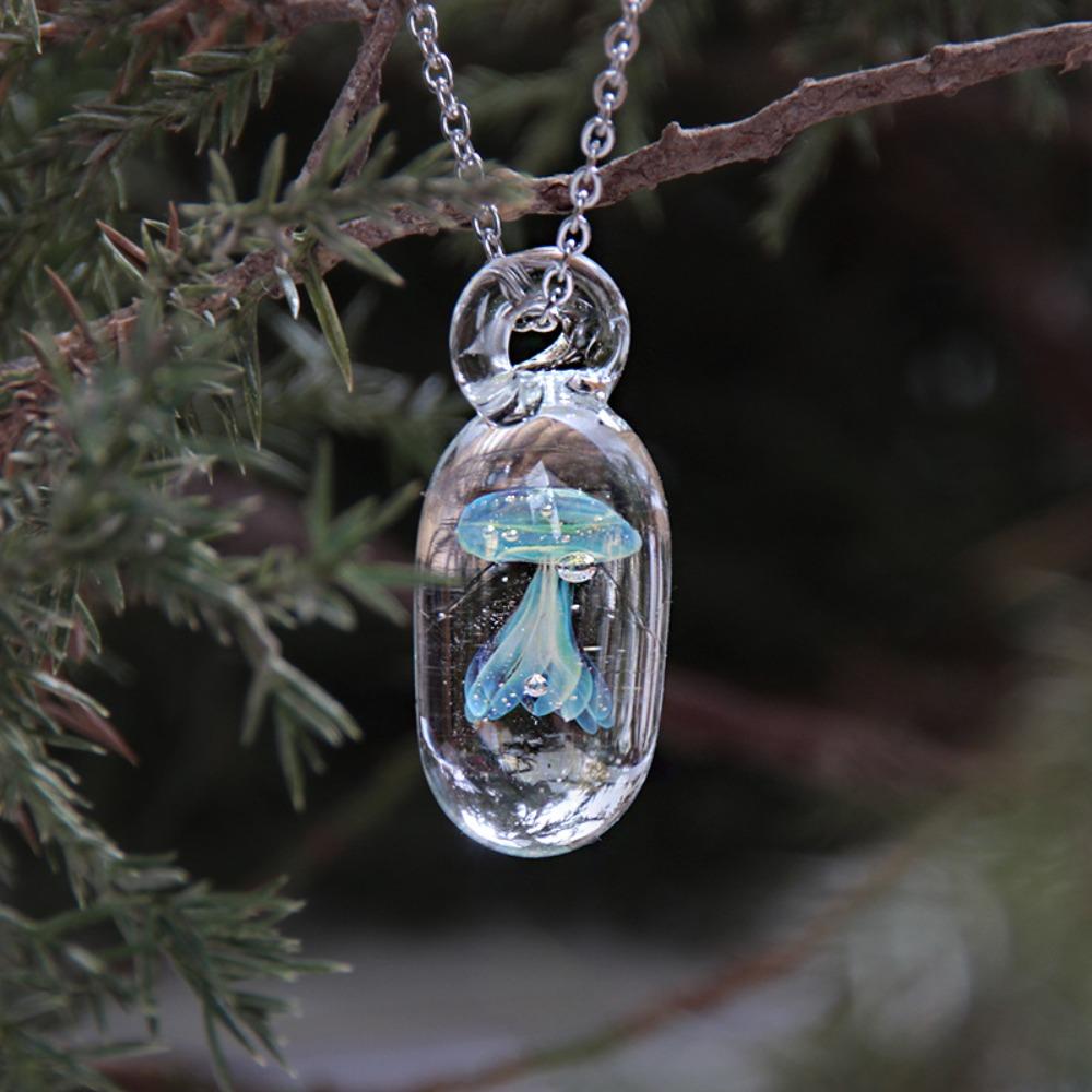Jewelry Glassy Jellyfish Necklace Coloured Glaze Ocean Style Chain Choker Gift