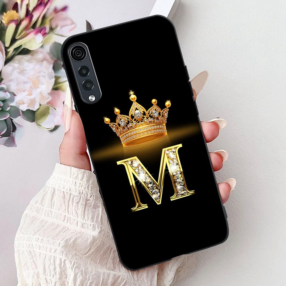 Для LG Velvet 4G 5G UW Задняя крышка Для LG Velvet 5G UW Чехол Модный Роскошный Буквы A-Z Корона 2D Расписной Мягкий Черный Чехол для Телефона