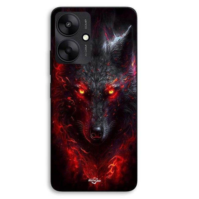 Coque Pour Xiaomi Redmi 13C 5g Loup noir feu rouge Maniacase