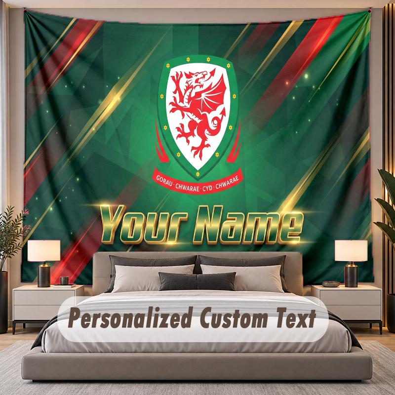 Custom Name Text Tapestry Wales Rugby Personalized Polyester Wall Tapestry For Bedroom And Room