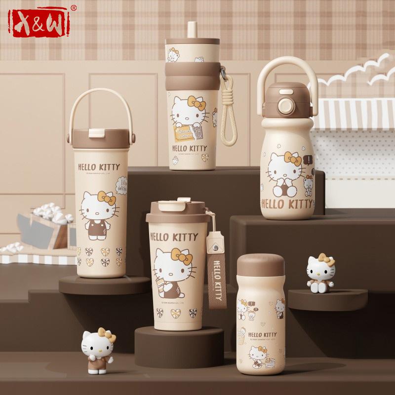 X&W Термобутылки Hello Kitty Мультяшные стаканы для воды для детей Термокружка с защитой от протечек Домашние вакуумные фляги для кофе и молока Кавайный подарок