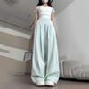 Освежающие летние брюки из ледяного шелка мятно-зеленого цвета на осень/весну, драпирующиеся, с высокой талией, повседневные, широкие штанины, длинные