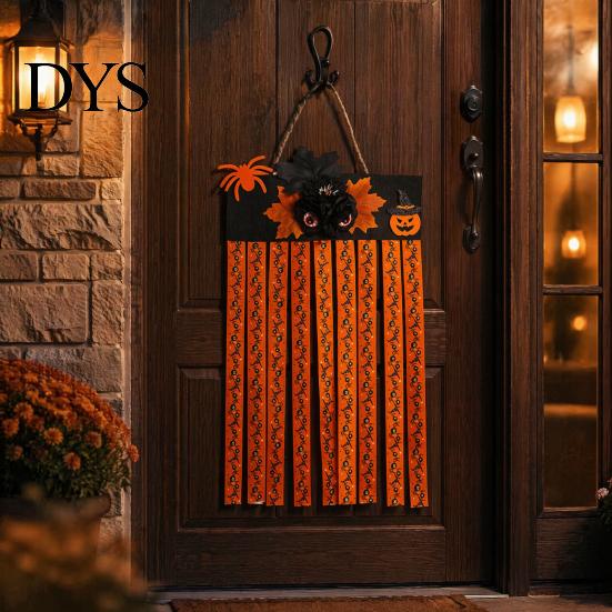 Non-woven Fabric Holiday Wall Decoration Halloween Rag Flag Banner, Pumpkin Maple Leaf Flower Ribbon Hanging Tassel for Home Entrance Decor, Farmhouse