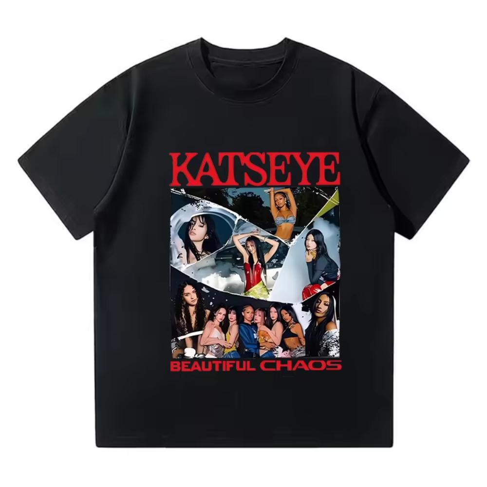 2025 Горячие Футболки с Забавным Принтом Katseye Женские Мужские Повседневные Графические Футболки Топы Унисекс Корейский Стиль Футболка Готическая Y2k Футболка Одежда