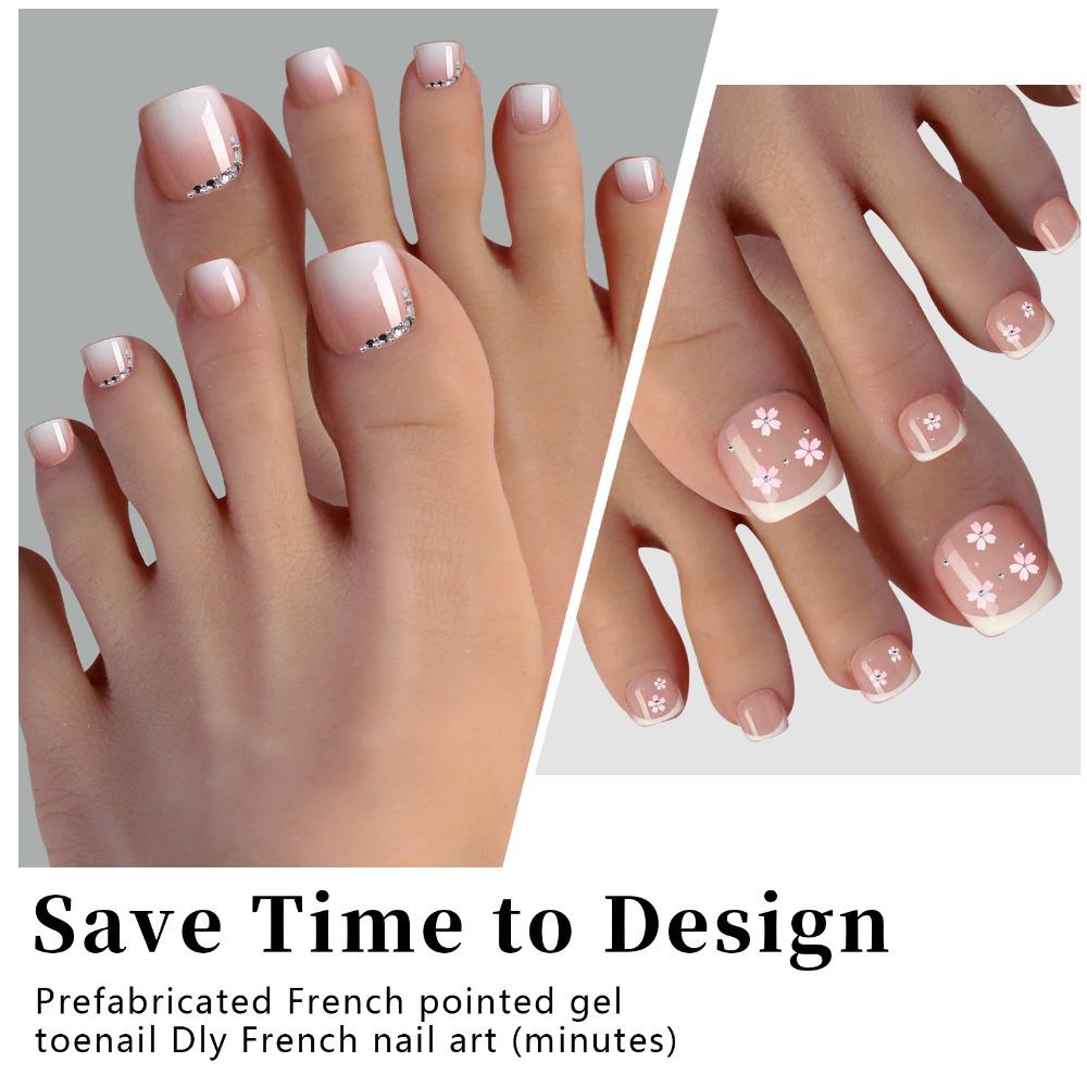 12 Sizes Fake Toe Nails Light Pink French Toe Nails Natural Gel Toenail Tips For Women
