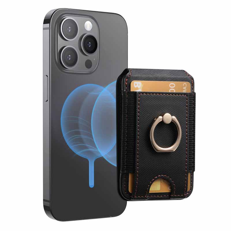 Ring Grip Strong Magnet PU Leather RFID Blocking Magnetic Card Holder Wallet for Iphone 17 16 15 14 13 12 Series Phone Wallets