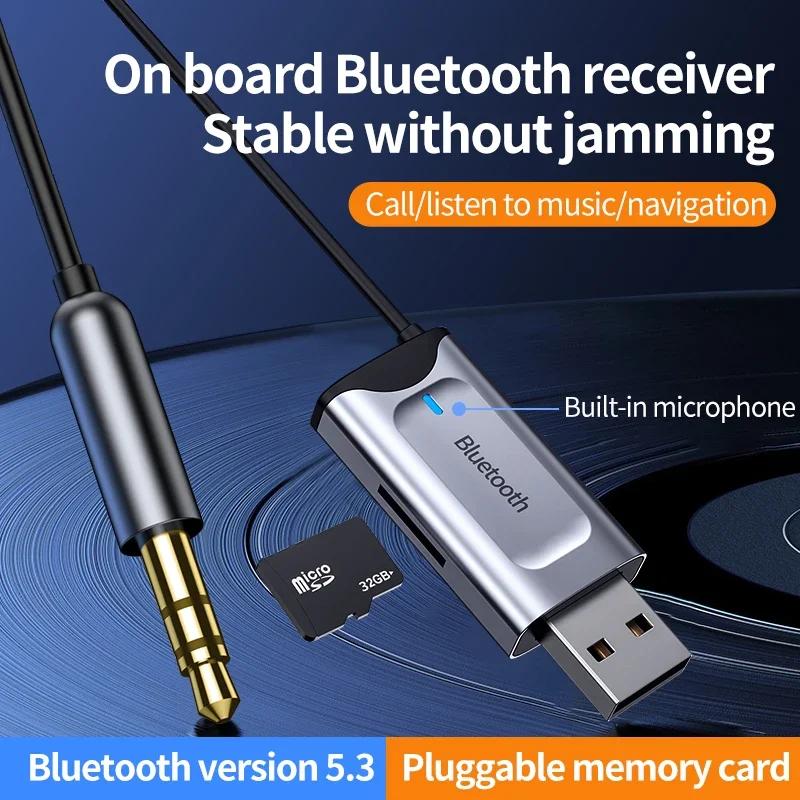 Bluetooth-приемник 5.3 Стерео Беспроводной Автоматический USB на 3,5 мм Jack Aux Аудиоадаптер Музыка Микрофон Звонки Hands-free Слот для SD-карты Подходит для Автомобильного комплекта