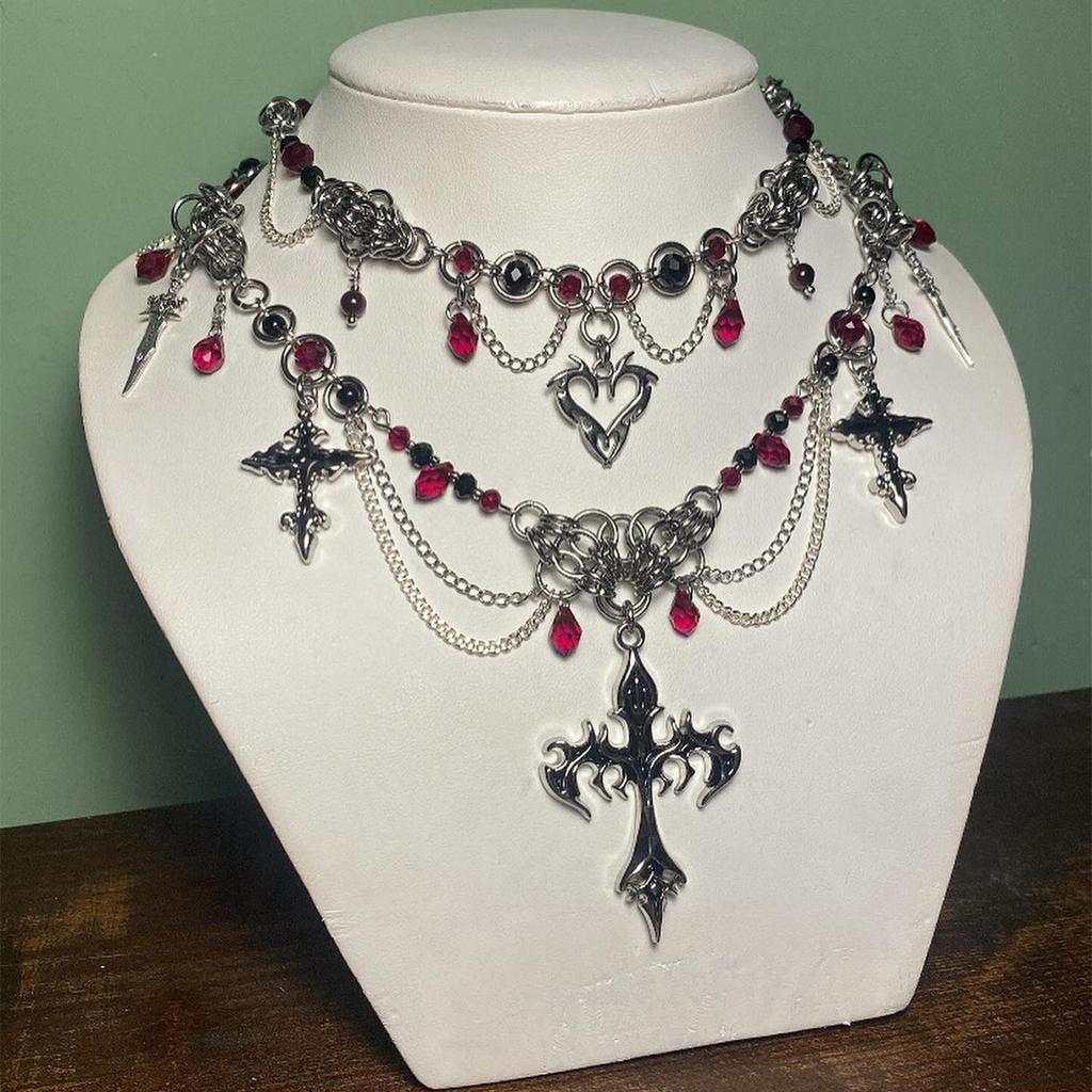 Gothic Style Cross Necklace, Retro Dark Punk Style Ladies Necklace, for Halloween Easter Birthday Gift