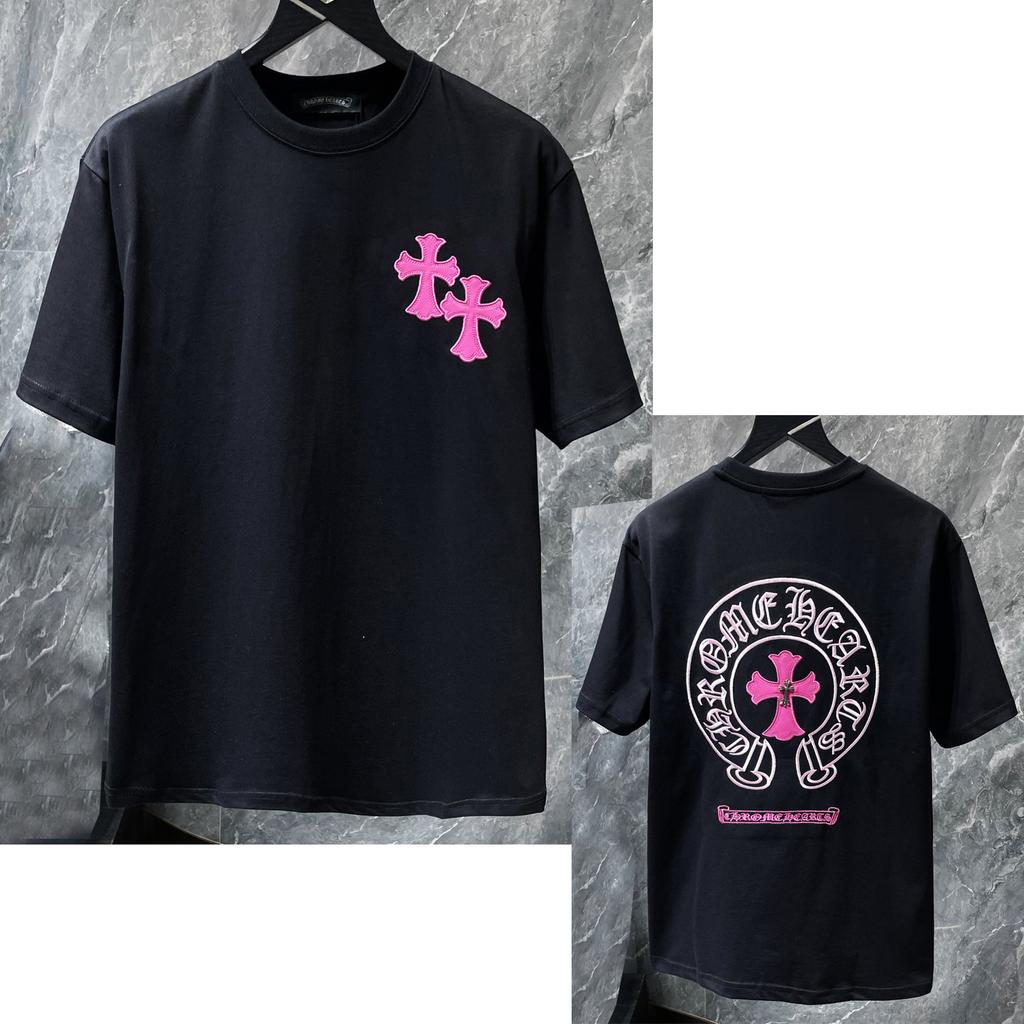8760 CHROME HEARTS Летняя Новая Высококачественная Хлопковая Круглый Вырез Свободная Большого Размера Мужская и Женская Футболка Футболка для Пары