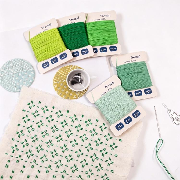 Cotton Repair Thread Assortment for Hand Sewing, 5 Tone 30 M Length Set with Threading Aid and Six Cord Format