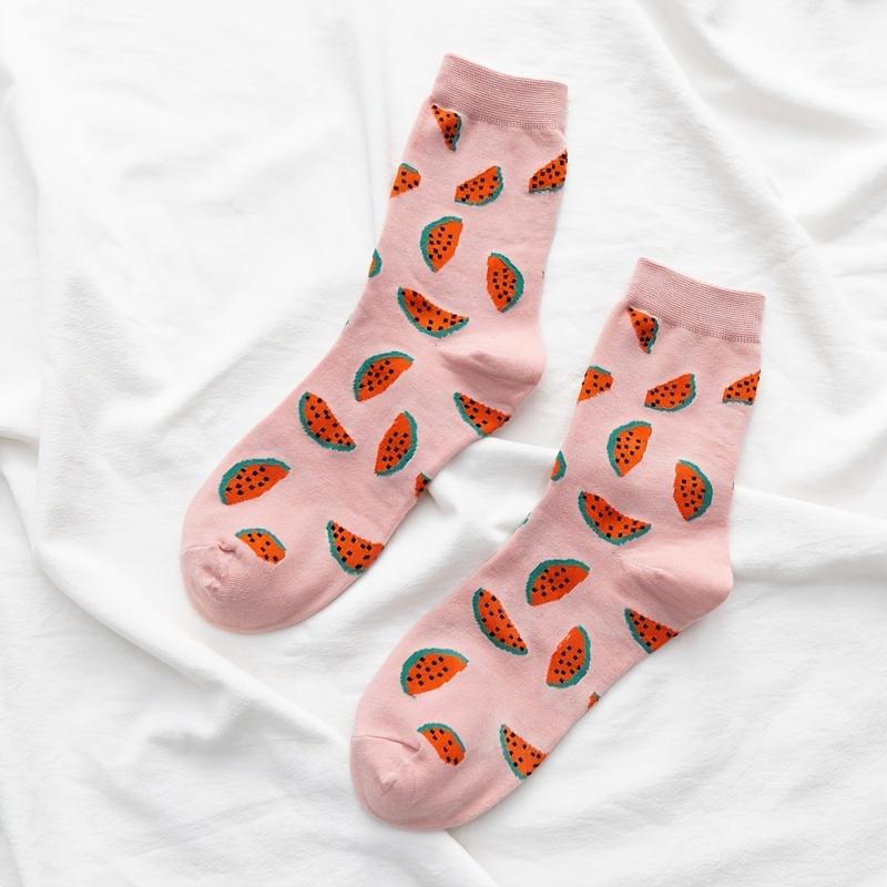 Комплект из 6 пар женских носков с праздничным фруктовым узором, дышащие и уютные шикарные подарочные носки средней длины из полиэстера для женщин